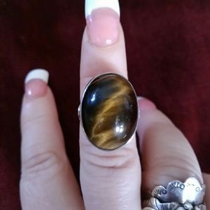 Vintage Tigers Eye Sterling Statement Ring